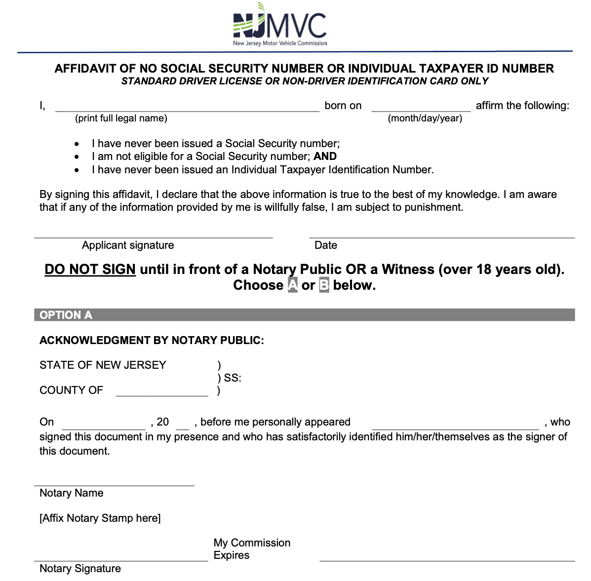 AFFIDAVIT NJ DMV Notarized